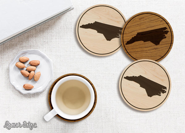 North Carolina State Map Coaster - Crafted from Cherry or Maple Wood