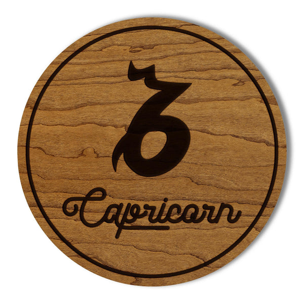 Capricorn Sign Zodiac Coaster – Crafted from Cherry or Maple Wood