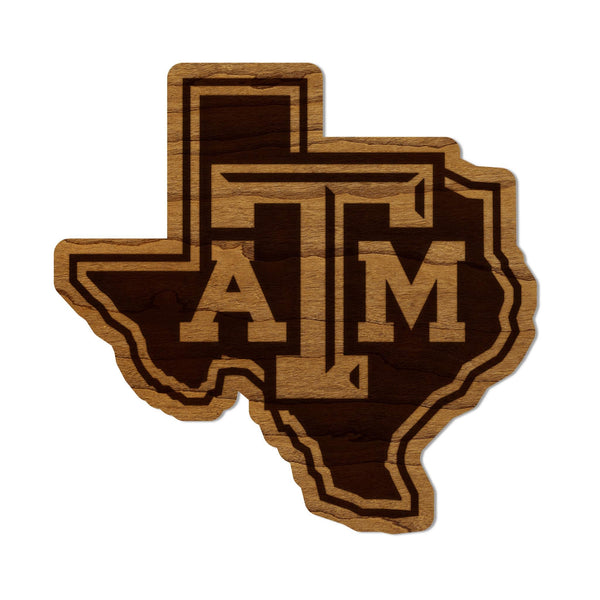 Texas A&M University TAM on State Magnet - Crafted from Cherry or Maple Wood - TAMU Aggies