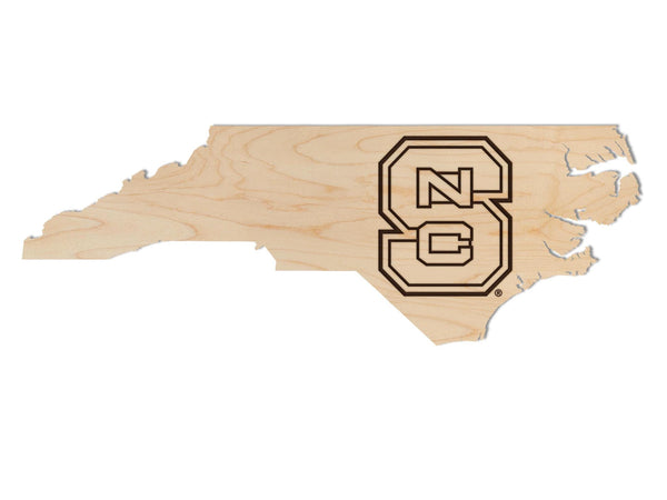 North Carolina State University Block S on State Wall Hanging - Crafted from Cherry or Maple Wood - NC State Wolfpack