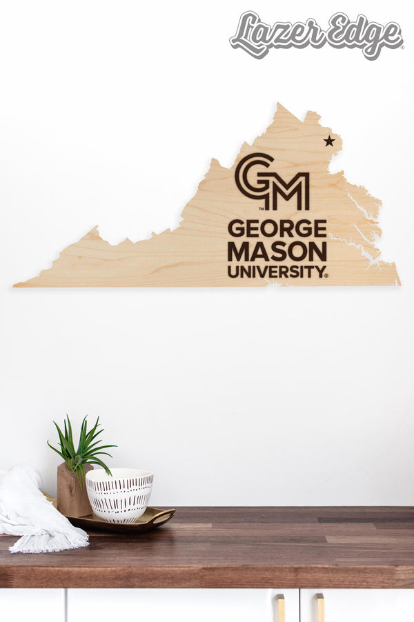 George Mason University on State Wall Hanging - Crafted from Cherry and Maple Wood - George Mason Patriots
