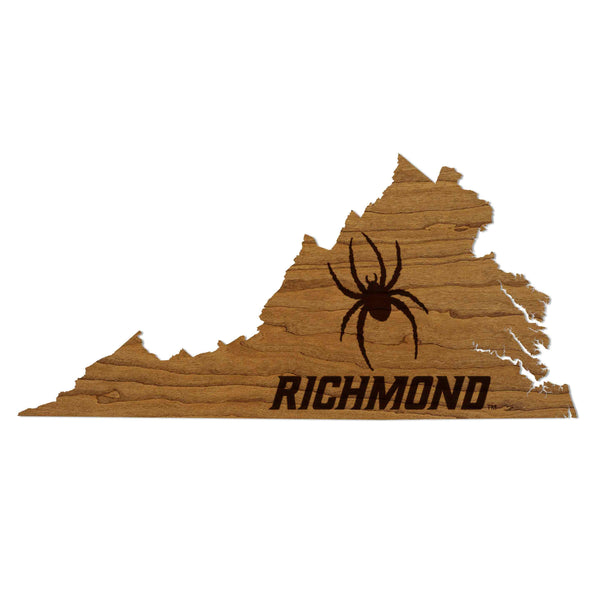 University of Richmond Spiders on State Wall Hanging - Crafted from Cherry and Maple Wood
