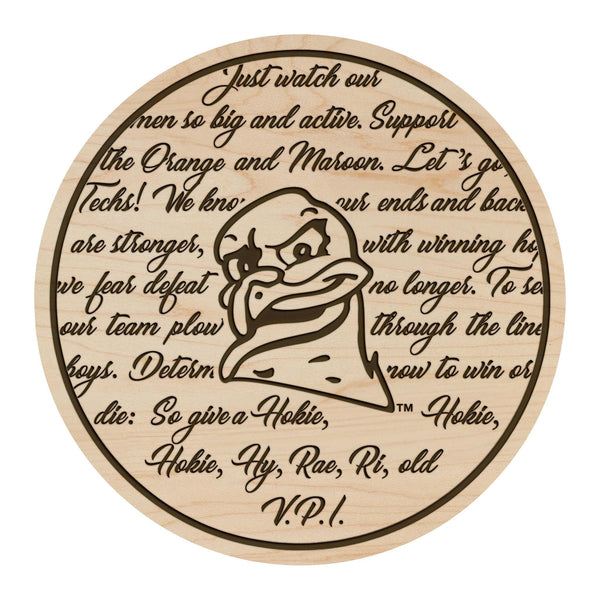 Virginia Tech University Fight Song Coaster – Crafted from Cherry or Maple Wood – Virginia Tech Hokies