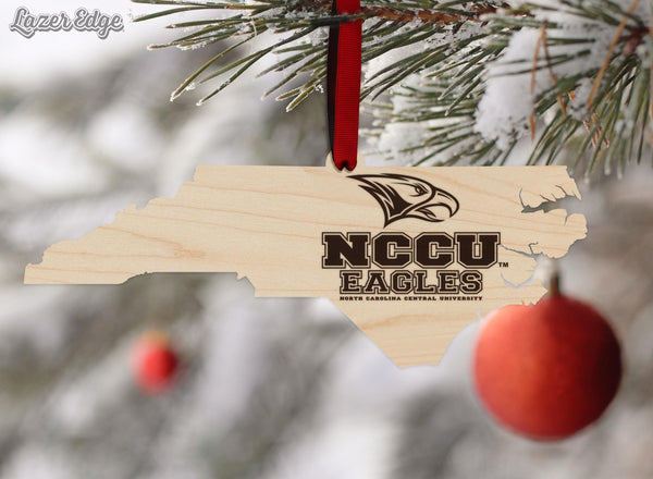 North Carolina Central University Eagles on State Ornament – Crafted from Cherry and Maple Wood – NCCU Eagles