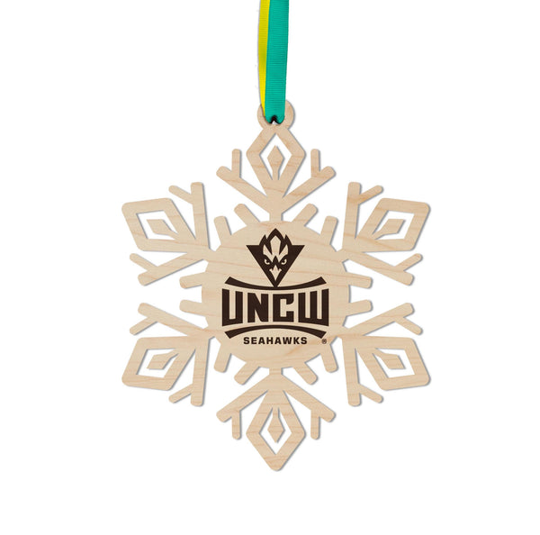 University of North Carolina Wilmington Seahawks Snowflake Ornament – Crafted from Cherry and Maple Wood – UNCW Seahawks