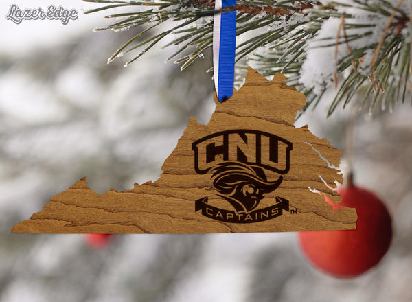 Christopher Newport University Captains on State Ornament – Crafted from Cherry and Maple Wood – CNU Captains