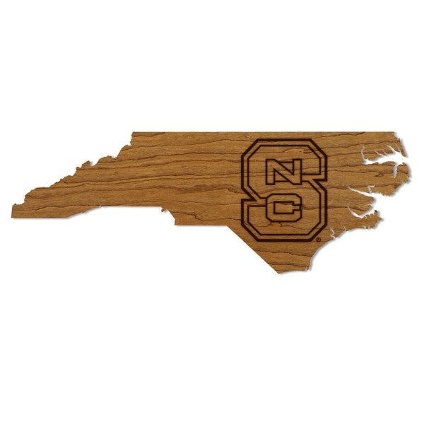North Carolina State University Block S on State Wall Hanging - Crafted from Cherry or Maple Wood - NC State Wolfpack