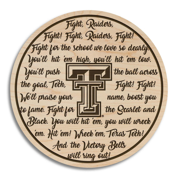 Texas Tech University Fight Song Coaster – Crafted from Cherry or Maple Wood – Texas Tech Red Raiders