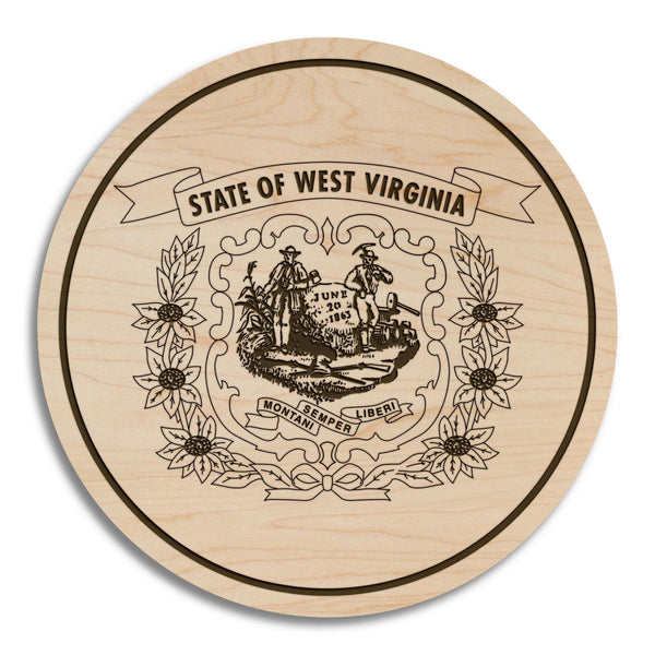 West Virginia State Flag Coaster - Crafted from Cherry or Maple Wood