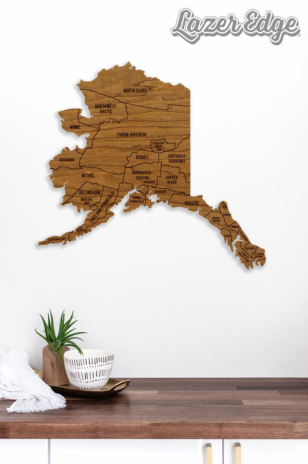 Alaska County Map Wall Hanging - Crafted from Cherry or Maple Wood