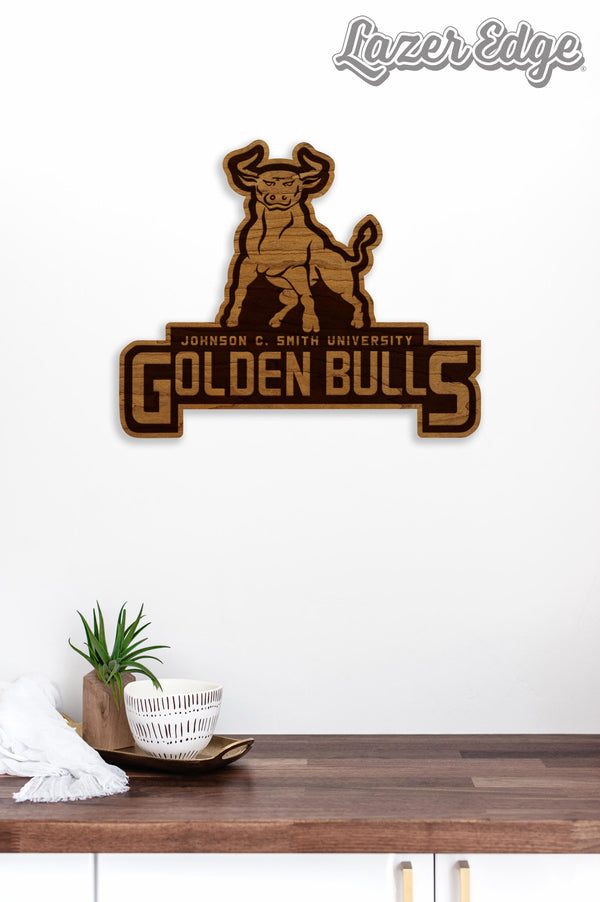 Johnson C. Smith University Golden Bulls Wall Hanging - Crafted from Cherry or Maple Wood -  Johnson C. Smith Golden Bulls