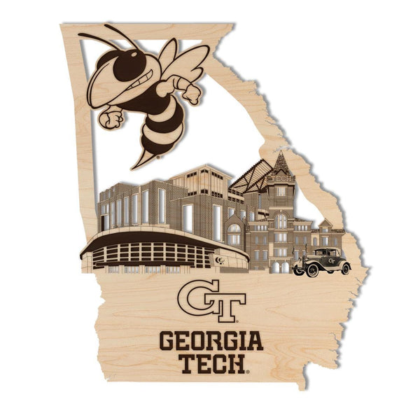 Georgia Tech Skyline Wall Hanging - Crafted from Cherry or Maple Wood - Georgia Tech Yellow Jackets
