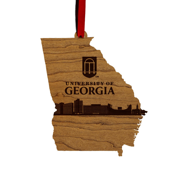 University of Georgia Athens Skyline Ornament - Crafted from Cherry or Maple Wood - Georgia Bulldogs