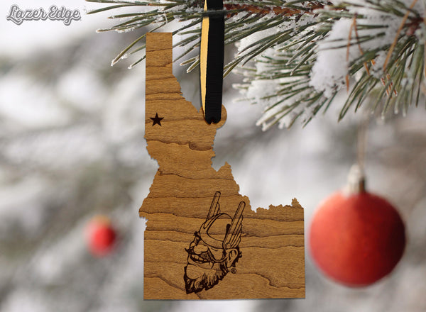 University of Idaho Vandal Joe on State Ornament – Crafted from Cherry and Maple Wood – Idaho Vandals