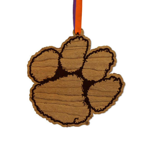 Clemson University Tiger Paw Ornament – Crafted from Cherry and Maple Wood – Clemson Tigers