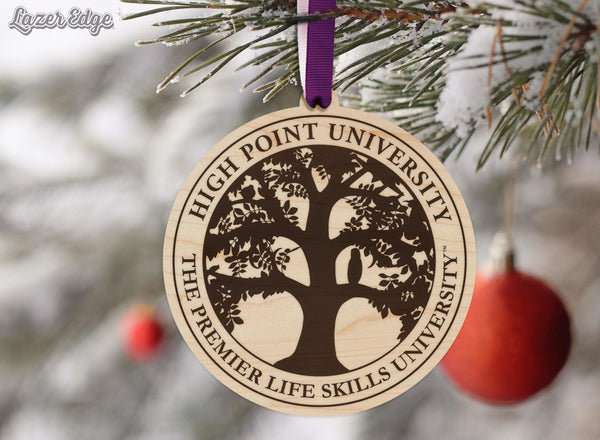 High Point University Seal Ornament – Crafted from Cherry Wood or Maple Wood – High Point Panthers