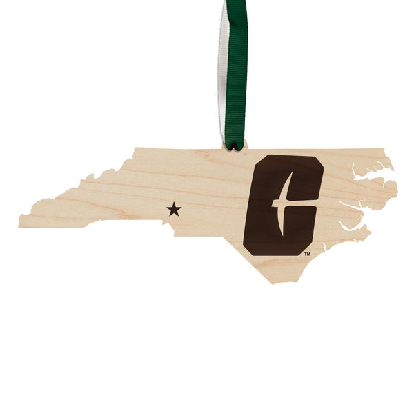 University of North Carolina at Charlotte All-In-C on State Ornament – Crafted from Cherry and Maple Wood – UNC Charlotte 49ers
