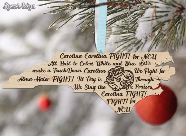 University of North Carolina Chapel Hill Fight Song Ornament – Crafted from Cherry and Maple Wood – UNC Tar Heels