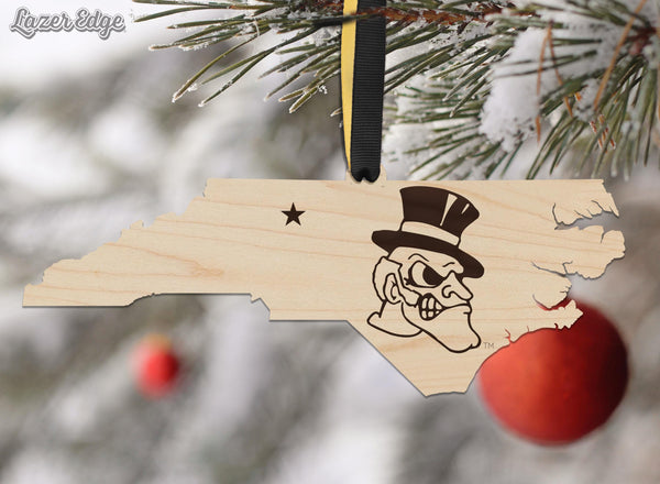 Wake Forest University Demon Deacon on State Ornament – Crafted from Cherry and Maple Wood – Wake Forest Demon Deacons