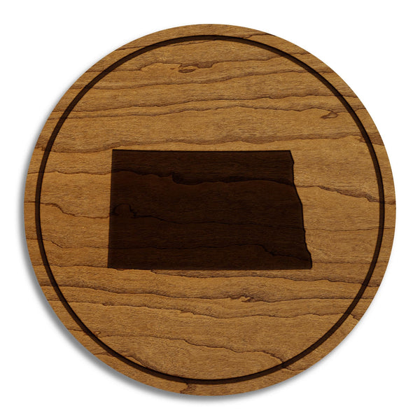 North Dakota State Map Coaster - Crafted from Cherry or Maple Wood