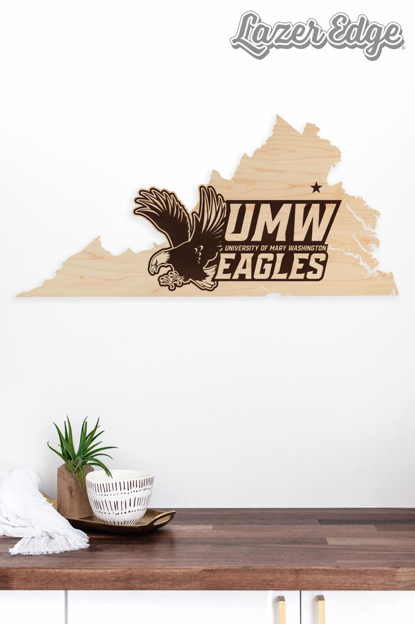 University of Mary Washington Eagles on State Wall Hanging - Crafted from Cherry and Maple Wood - University of Mary Washington Eagles