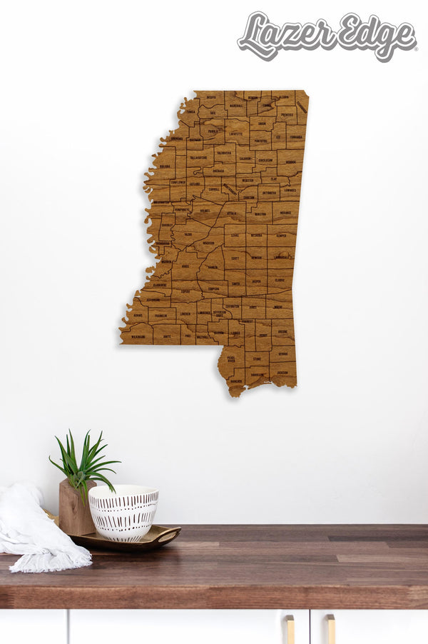 Mississippi County Map Wall Hanging - Crafted from Cherry or Maple Wood