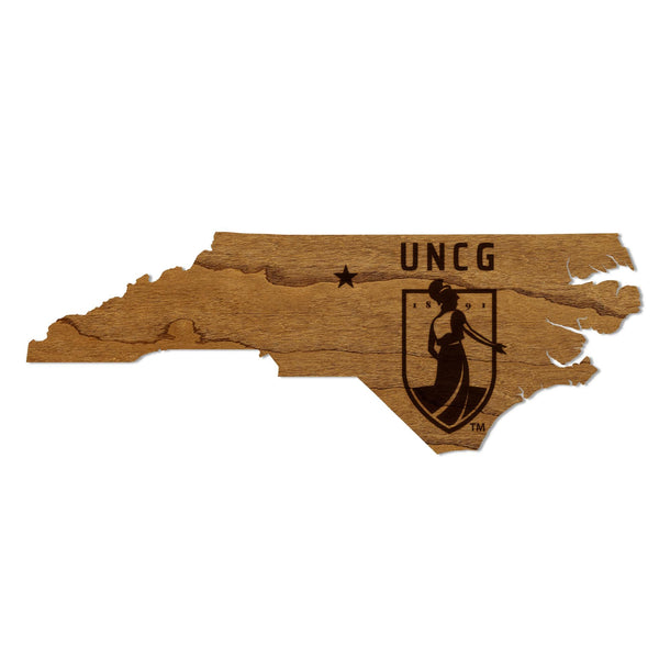 University of North Carolina Greensboro Academic Logo on State Magnet - Crafted from Cherry or Maple Wood - UNC Greensboro Spartans