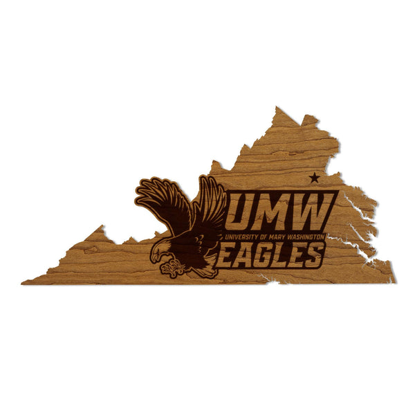 University of Mary Washington Eagles on State Wall Hanging - Crafted from Cherry and Maple Wood - University of Mary Washington Eagles