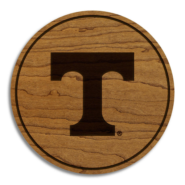 University of Tennessee Power T Coaster – Crafted from Cherry or Maple Wood – Tennessee Volunteers