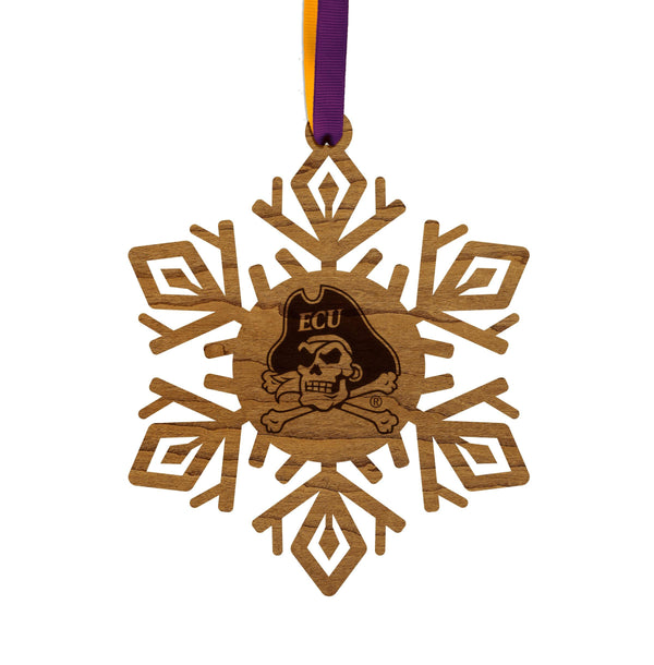 East Carolina University Jolly Roger Snowflake Ornament – Crafted from Cherry and Maple Wood –ECU Pirates