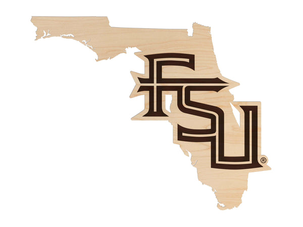 Florida State University FSU on State Wall Hanging - Crafted from Cherry or Maple Wood - Florida State Seminoles