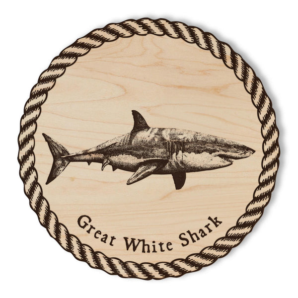 Great White Shark Wooden Coaster - Crafted from Cherry or Maple Wood
