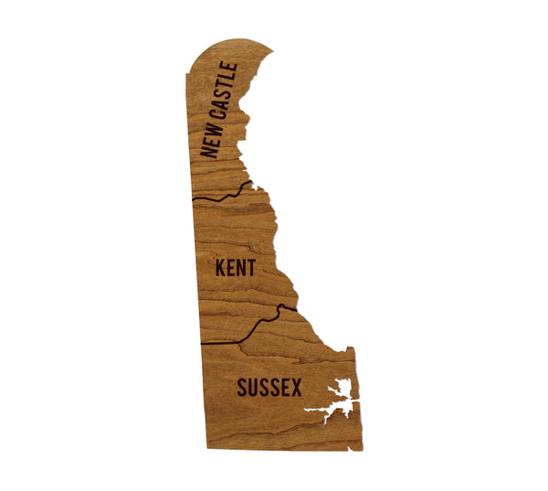 Delaware County Map Wall Hanging - Crafted from Cherry or Maple Wood