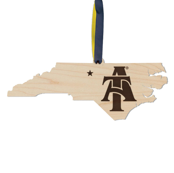 North Carolina A&T University AT on State Ornament – Crafted from Cherry and Maple Wood – NCAT Aggies