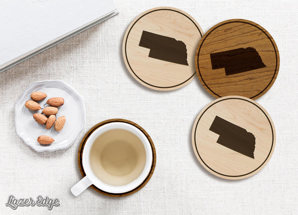 Nebraska State Map Coaster - Crafted from Cherry or Maple Wood