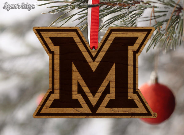 Miami University of Ohio Logo Ornament – Crafted from Cherry and Maple Wood – Miami University Redhawks
