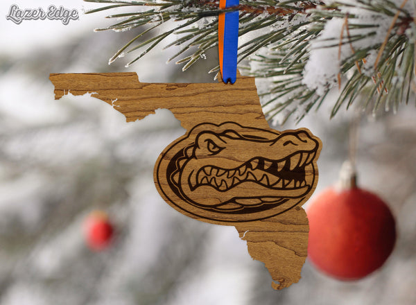 University of Florida Gators on State Ornament – Crafted from Cherry and Maple Wood – Florida Gators