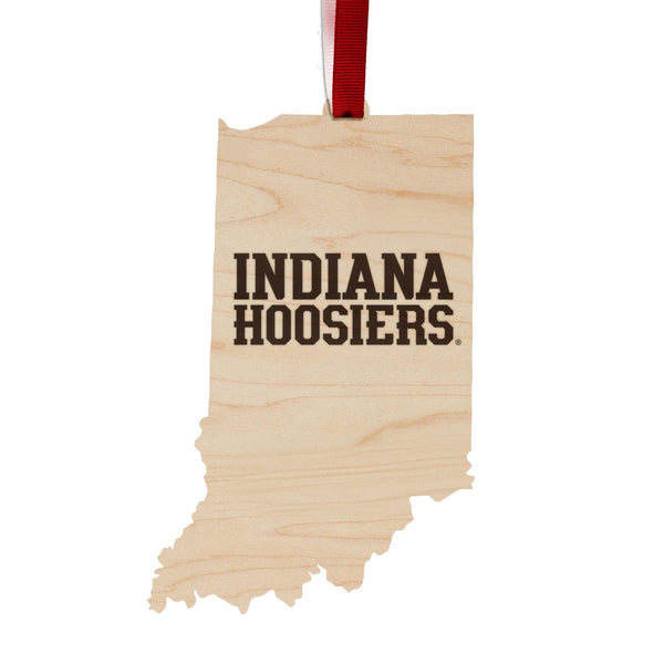 Indiana University Hoosiers on State Ornament – Crafted from Cherry and Maple Wood – Indiana Hoosiers