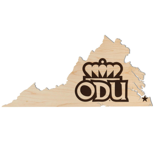 Old Dominion University Crown Logo on State Wall Hanging - Crafted from Cherry or Maple Wood - ODU Monarchs