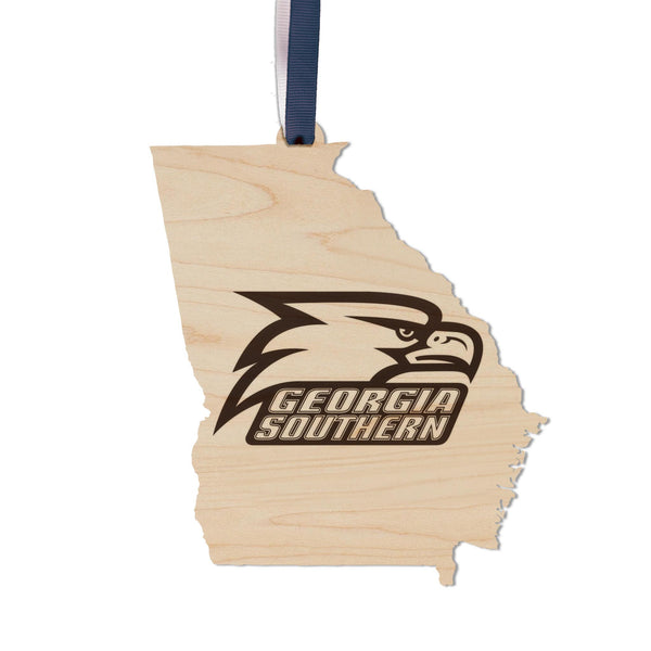 Georgia Southern University Eagle on State Ornament – Crafted from Cherry Wood and Maple – Georgia Southern Eagles