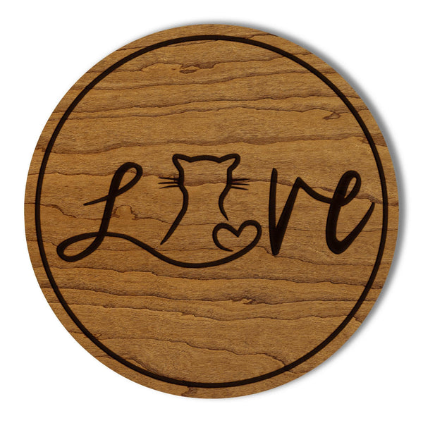 Cat Love Wooden Coaster - Crafted from Cherry or Maple Wood