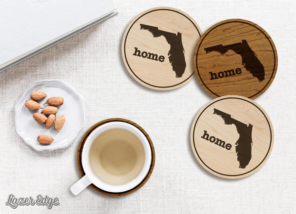 Florida Home State Map Coaster - Crafted from Cherry or Maple Wood