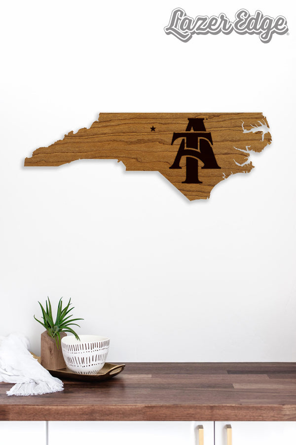 NCAT Aggies on State Wall Hanging - Crafted from Cherry or Maple Wood