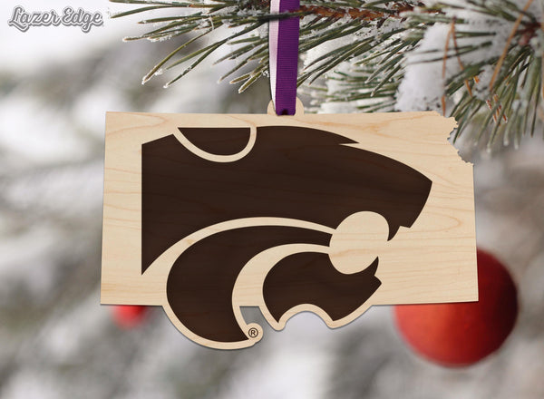 Kansas State University Wildcats on State Ornament – Crafted from Cherry and Maple Wood – Kansas State Wildcats