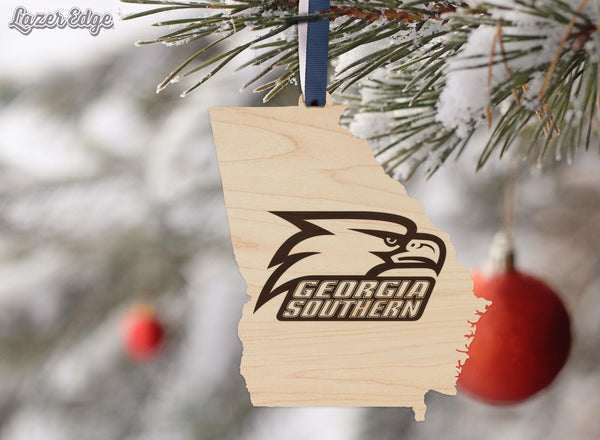 Georgia Southern University Eagle on State Ornament – Crafted from Cherry Wood and Maple – Georgia Southern Eagles