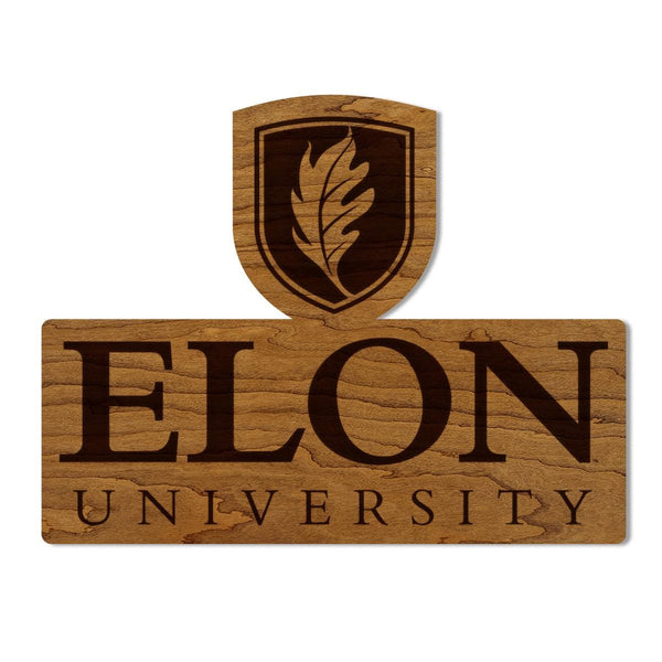 Elon University Academic Mark Wall Hanging - Crafted from Cherry and Maple Wood - Elon Phoenix
