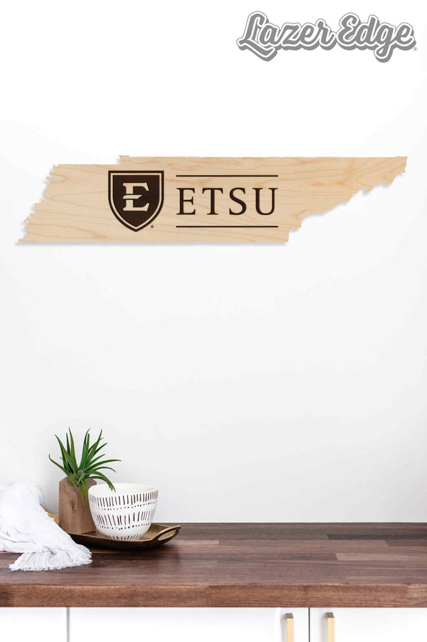 East Tennessee State University ETSU with Shield Logo Wall Hanging - Crafted from Cherry or Maple Wood - ETSU Buccaneers