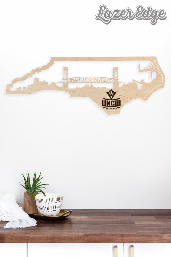University of North Carolina at Wilmington Skyline Wall Hanging – Crafted from Cherry and  Maple Wood - UNCW Seahawks