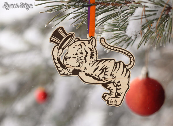 Clemson University Gentleman Tiger Ornament – Crafted from Cherry and Maple Wood