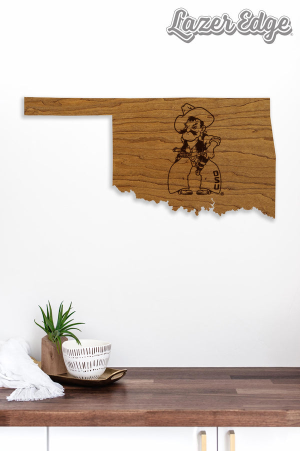 Oklahoma State University OSU on State Wall Hanging - Crafted from Cherry or Maple Wood - Oklahoma State Cowboys